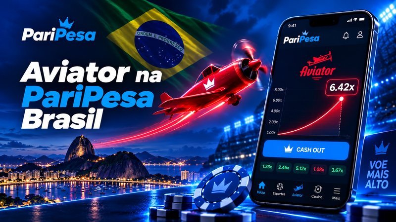Aviator na PariPesa Brasil com avião vermelho, jogo no celular e bandeira brasileira sobre a paisagem do Rio de Janeiro.