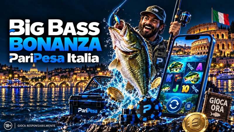 Big Bass Bonanza su PariPesa Italia con pescatore, slot e ambientazione romana.