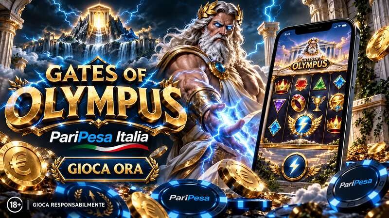 Gates of Olympus su PariPesa Italia con Zeus, fulmini, monete in euro e slot online.