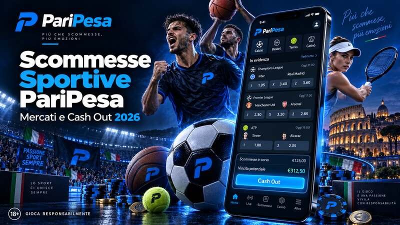 Scommesse sportive PariPesa Italia su calcio, basket e tennis con funzione Cash Out.